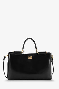 Dolce &amp; Gabbana women’s black leather crossbody bag with gold-tone hardware and detachable shoulder strap
