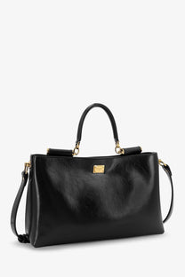 Dolce &amp; Gabbana women’s black leather crossbody bag with gold-tone hardware and detachable shoulder strap
