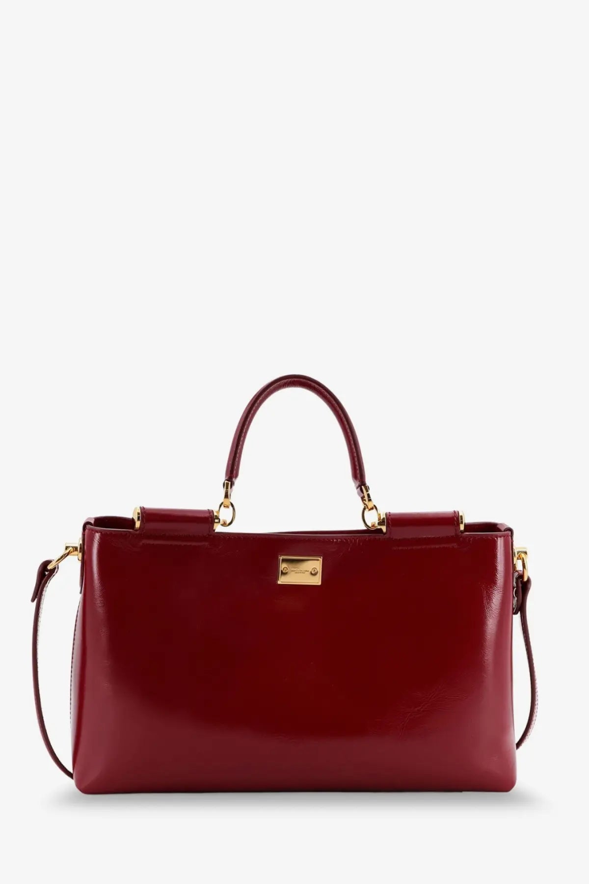 Dolce &amp; Gabbana women’s burgundy leather crossbody bag with gold-tone hardware and detachable shoulder strap