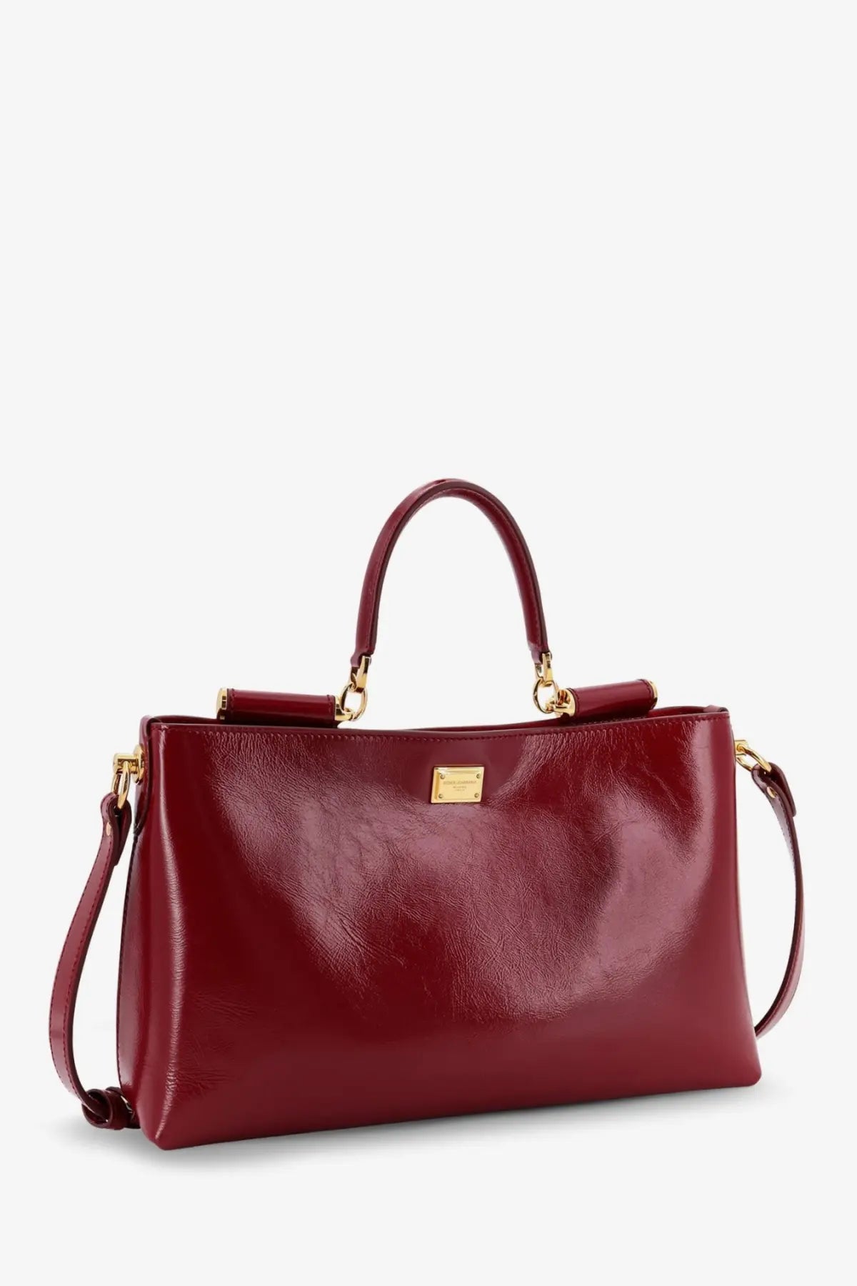 Dolce &amp; Gabbana women’s leather crossbody bag in burgundy with gold hardware and detachable shoulder strap