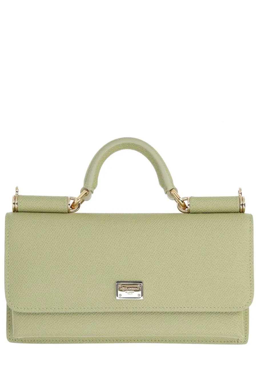 Dolce &amp; Gabbana women’s pale green leather mini bag with textured finish gold-tone hardware and rectangular plaque
