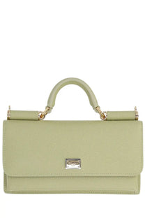 Dolce &amp; Gabbana women’s pale green leather mini bag with textured finish gold-tone hardware and rectangular plaque