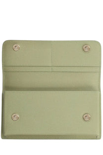 Dolce &amp; Gabbana women’s leather mini bag in sage green with textured surface and gold tone snap buttons