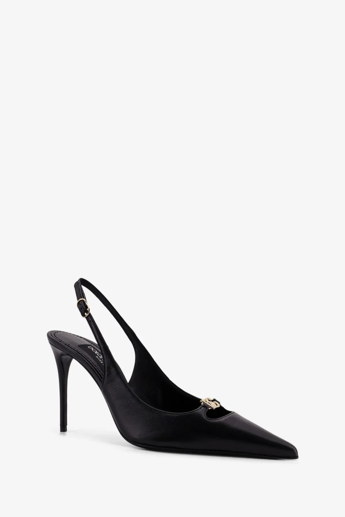 Dolce &amp; gabbana women’s black leather slingback pump with gold-tone buckle detail at the toe