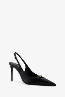 Dolce &amp; gabbana women’s black leather slingback pump with gold-tone buckle detail at the toe