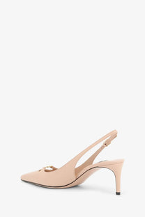 Dolce &amp; Gabbana women’s beige leather slingback pumps with gold-tone buckle and slender heel