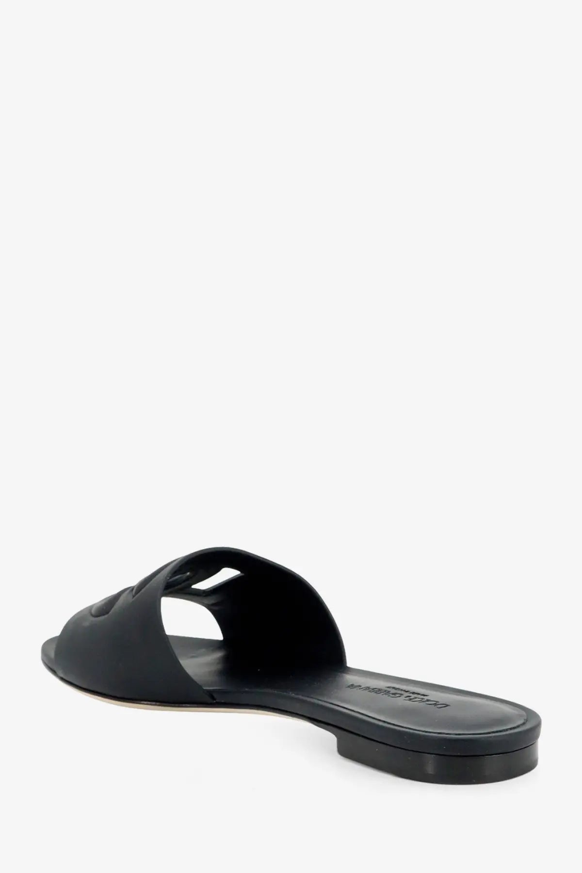 Dolce &amp; gabbana women’s black leather slide sandal with minimalist design and subtle logo on the strap