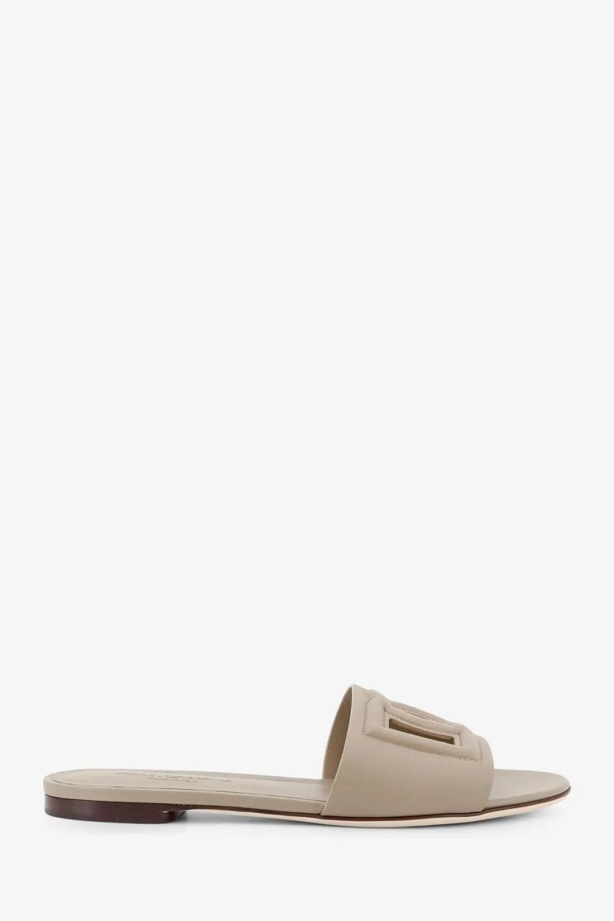 Beige leather Dolce &amp; Gabbana women’s slide sandal with rectangular buckle detail Talpa style