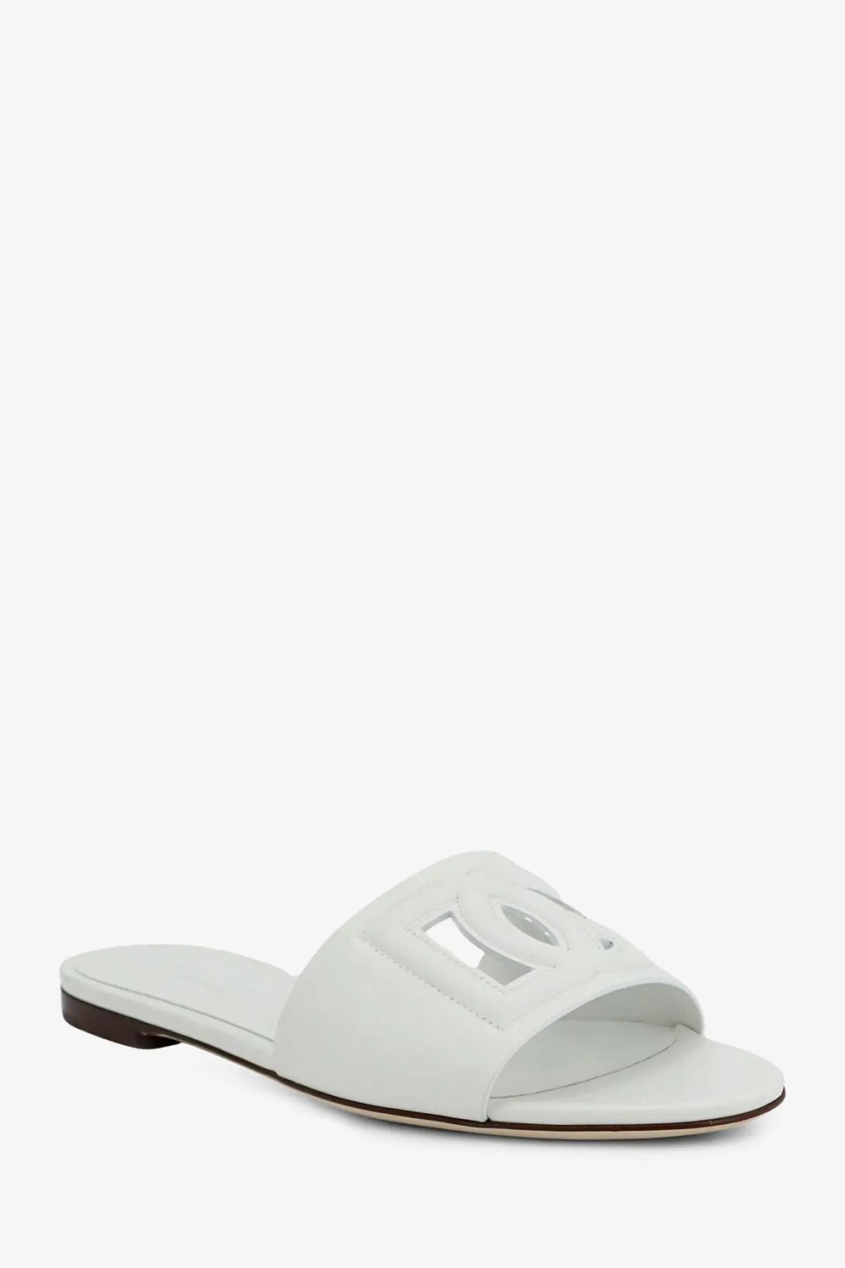 Dolce and gabbana women’s white leather slide sandal with cut-out logo detail