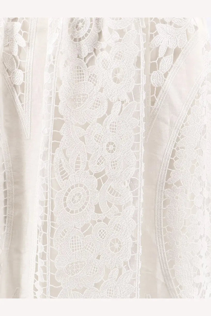 Dolce &amp; gabbana women’s linen and cotton skirt white featuring delicate white floral lace trim with intricate patterns