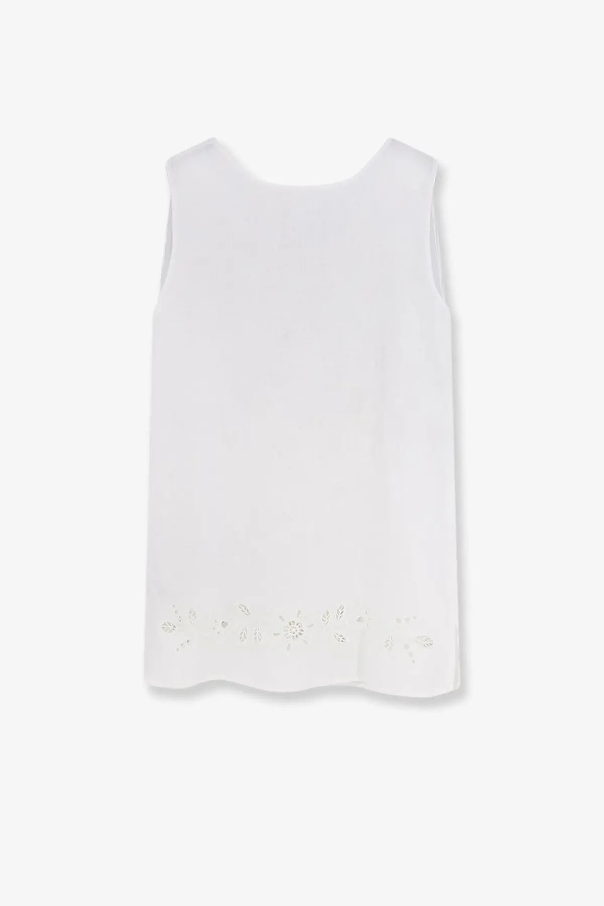 Dolce &amp; gabbana women’s white linen sleeveless top with delicate floral embroidery along the hem