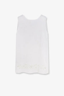 Dolce &amp; gabbana women’s white linen sleeveless top with delicate floral embroidery along the hem