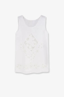 Dolce &amp; Gabbana women’s white linen sleeveless top with delicate lace embroidery in a diamond pattern