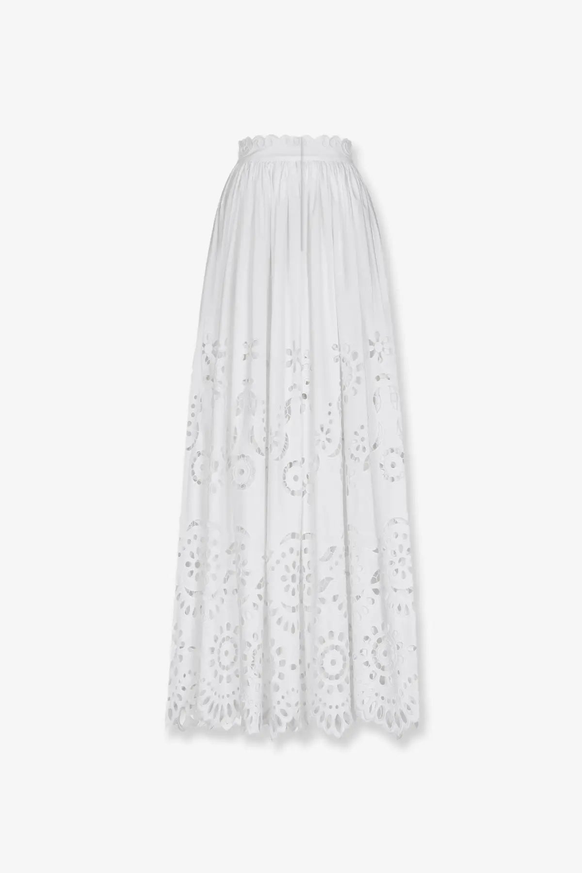 Dolce &amp; gabbana women’s white cotton poplin maxi skirt with high waist pleats and delicate floral embroidery