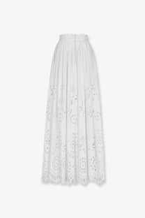 Dolce &amp; gabbana women’s white cotton poplin maxi skirt with high waist pleats and delicate floral embroidery