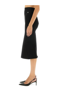 Dolce gabbana women’s black fitted midi longuette skirt with subtle logo at waistband in sleek fabric