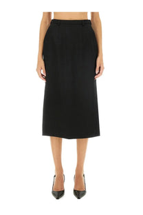 Dolce &amp; Gabbana women’s black high-waisted midi skirt with tailored pleats for elegant wear