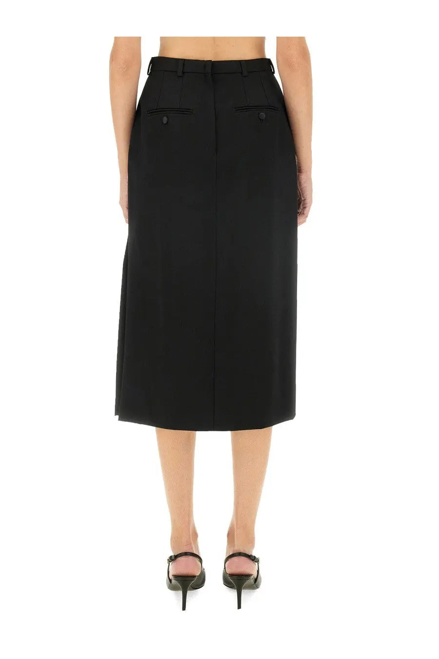 Dolce &amp; Gabbana women’s black high-waisted longuette skirt with front pockets and straight cut design