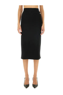 Dolce &amp; Gabbana women’s longuette skirt black sleek high-waisted midi skirt with form-fitting design