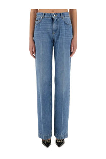 Dolce &amp; Gabbana women’s loose denim jeans in light-wash blue with straight-leg cut and classic five-pocket design