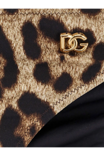 Gold tone dg logo clasp on leopard print lycra fabric of dolce and gabbana womens bikini bottoms back side