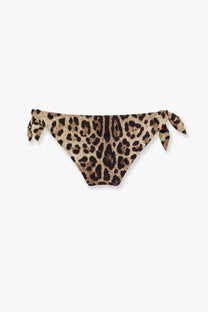 Dolce &amp; Gabbana women’s lycra leopard print bikini bottoms with tied side ties shown from the back