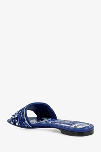 Dolce &amp; Gabbana women’s blue paisley-patterned Maiolica slide sandal with sleek flat sole and elegant design