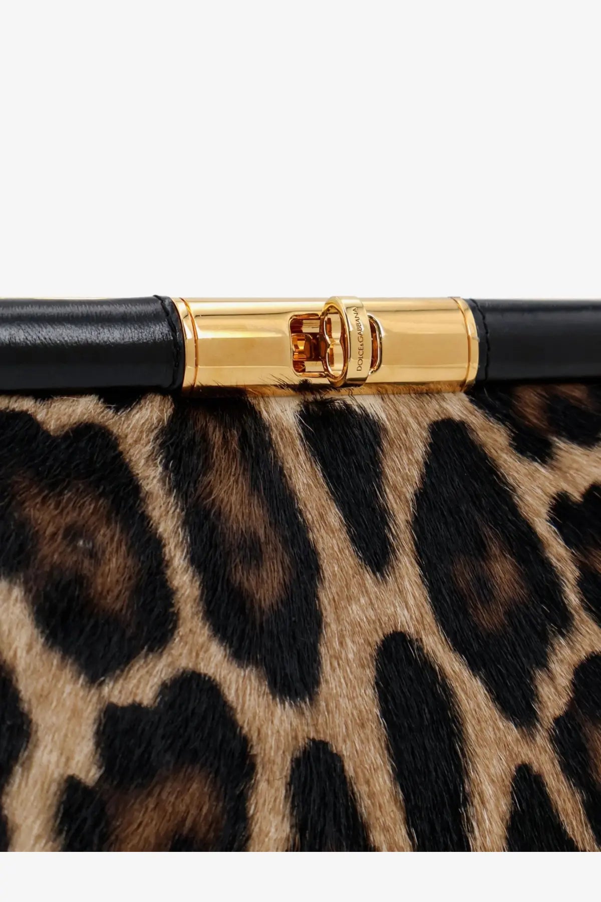 Dolce &amp; gabbana women’s marlene pony skin shoulder bag with black and gold leopard print and metal clasp