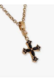 Dolce &amp; Gabbana women’s gold metal necklace with gold-toned cross pendant featuring black marquise and round gemstones