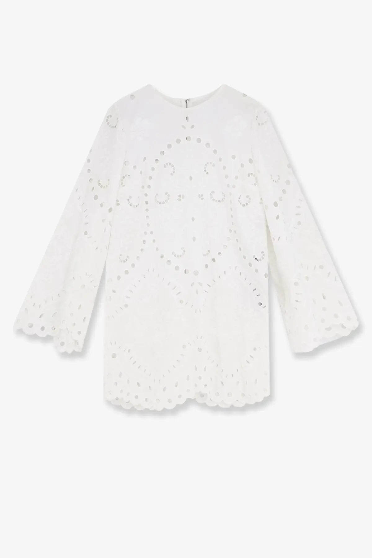 Dolce &amp; Gabbana women’s white mini cotton dress with delicate lace detailing and bell sleeves white eyelet blouse style