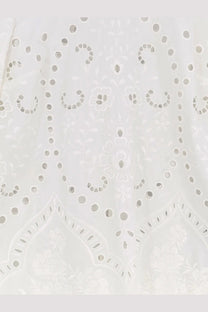 Dolce &amp; Gabbana women’s mini cotton dress in white featuring delicate white eyelet lace with floral and dot patterns