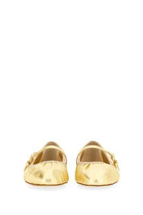 Dolce &amp; Gabbana women’s gold metallic patent leather mary jane flats with delicate buckle detail
