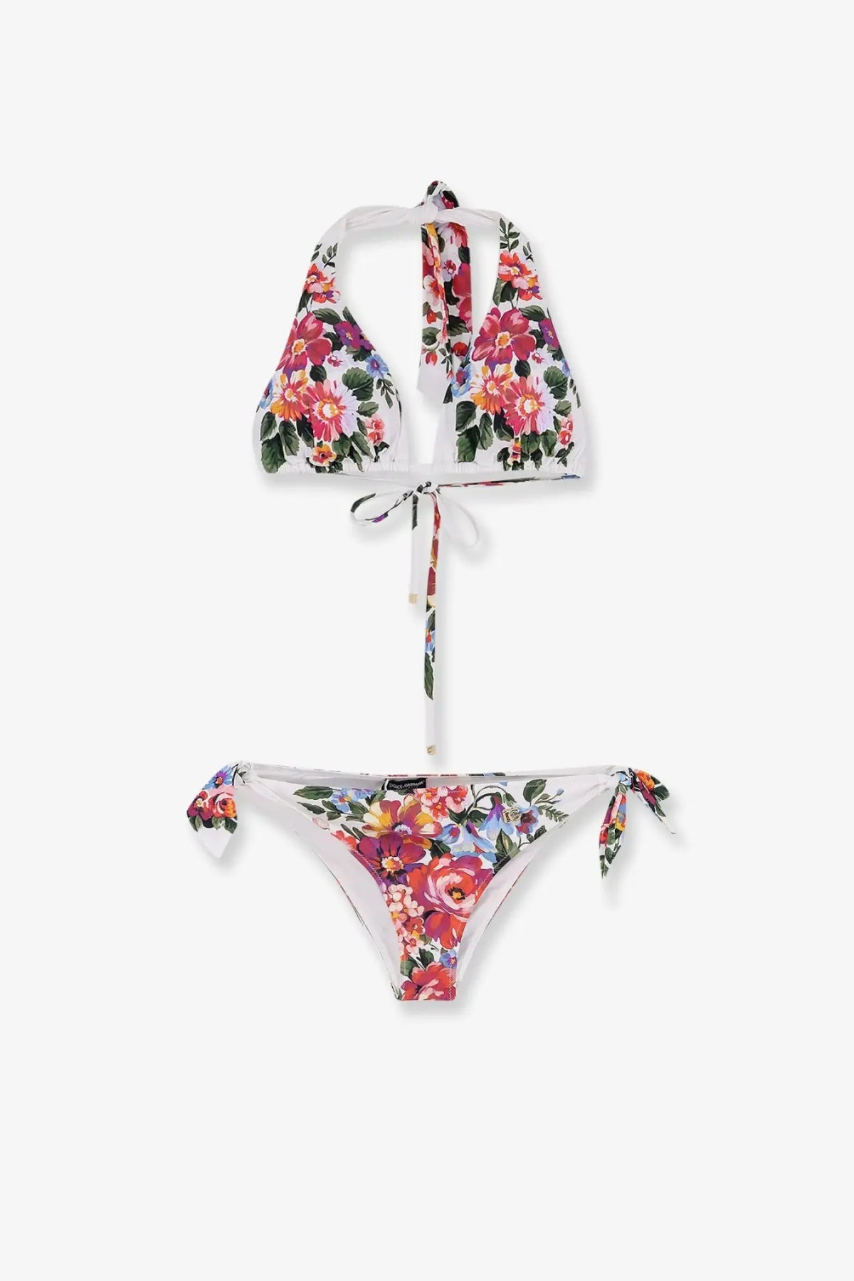 Dolce &amp; Gabbana women nylon bikini white with vibrant floral print halter top and matching bikini bottom set