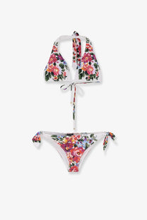 Dolce &amp; Gabbana women nylon bikini white with vibrant floral print halter top and matching bikini bottom set