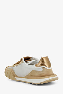 Dolce &amp; Gabbana women’s white nylon and suede sneakers with chunky sole and white gold metallic heel tab