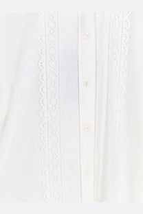 Dolce &amp; Gabbana women’s oversize white cotton shirt with delicate lace trim and pearl-like buttons
