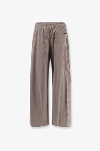 Dolce &amp; gabbana women’s cotton poplin pajamas trousers with beige and dark brown striped wide-leg and elastic waist
