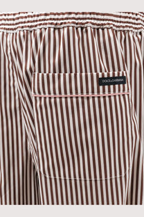 Dolce &amp; gabbana women’s cotton poplin pajamas trousers with brown and white vertical stripes and pink-trimmed pocket