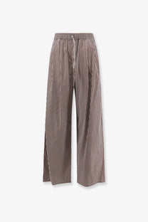 Dolce and gabbana women’s cotton poplin wide-leg trousers with taupe and black vertical stripes and elastic drawstring waistband