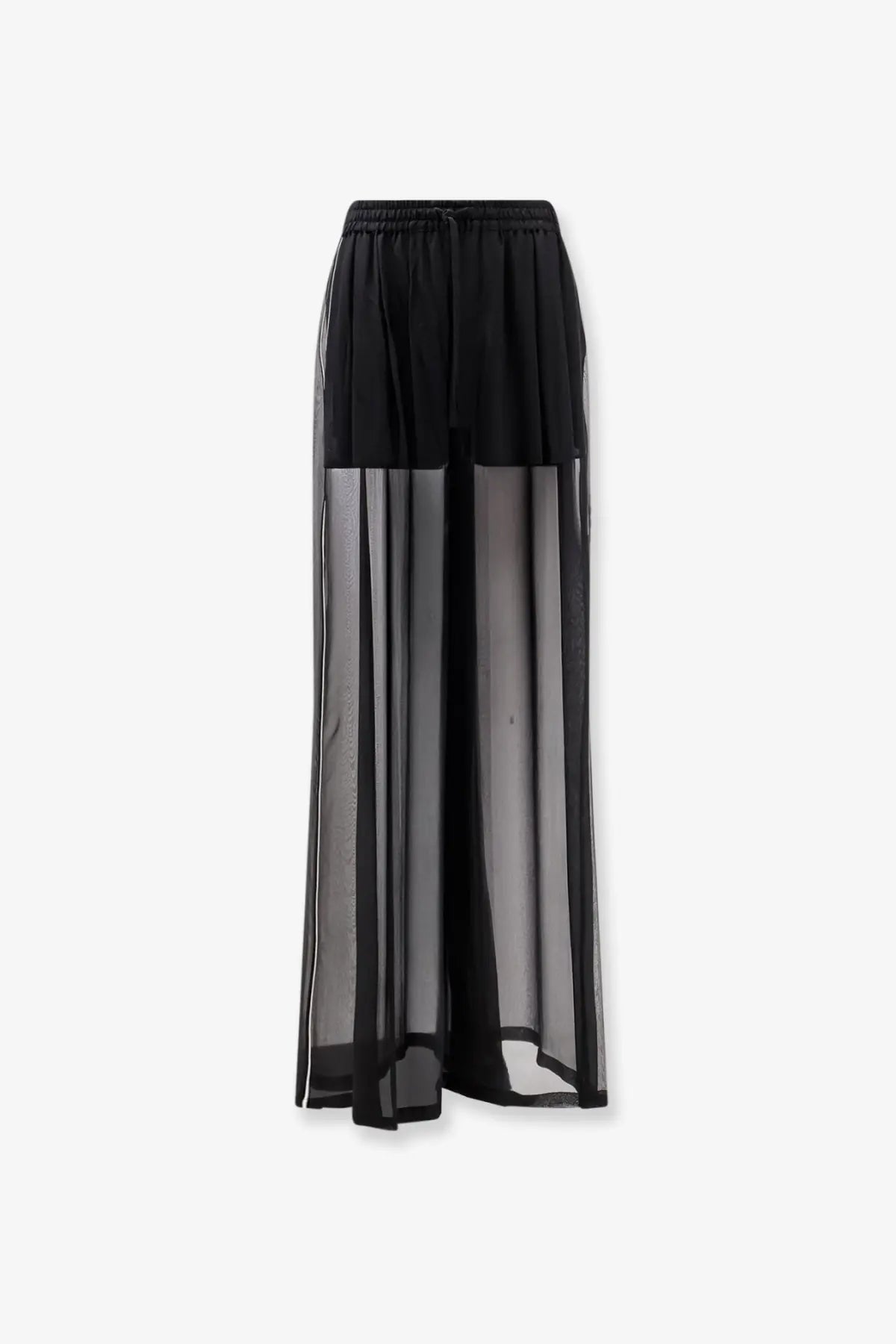 Dolce &amp; gabbana women silk black high-waisted wide-leg pajama trousers with sheer mesh overlay and elastic waistband