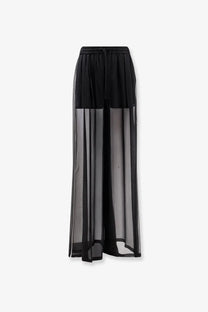 Dolce &amp; gabbana women silk black high-waisted wide-leg pajama trousers with sheer mesh overlay and elastic waistband