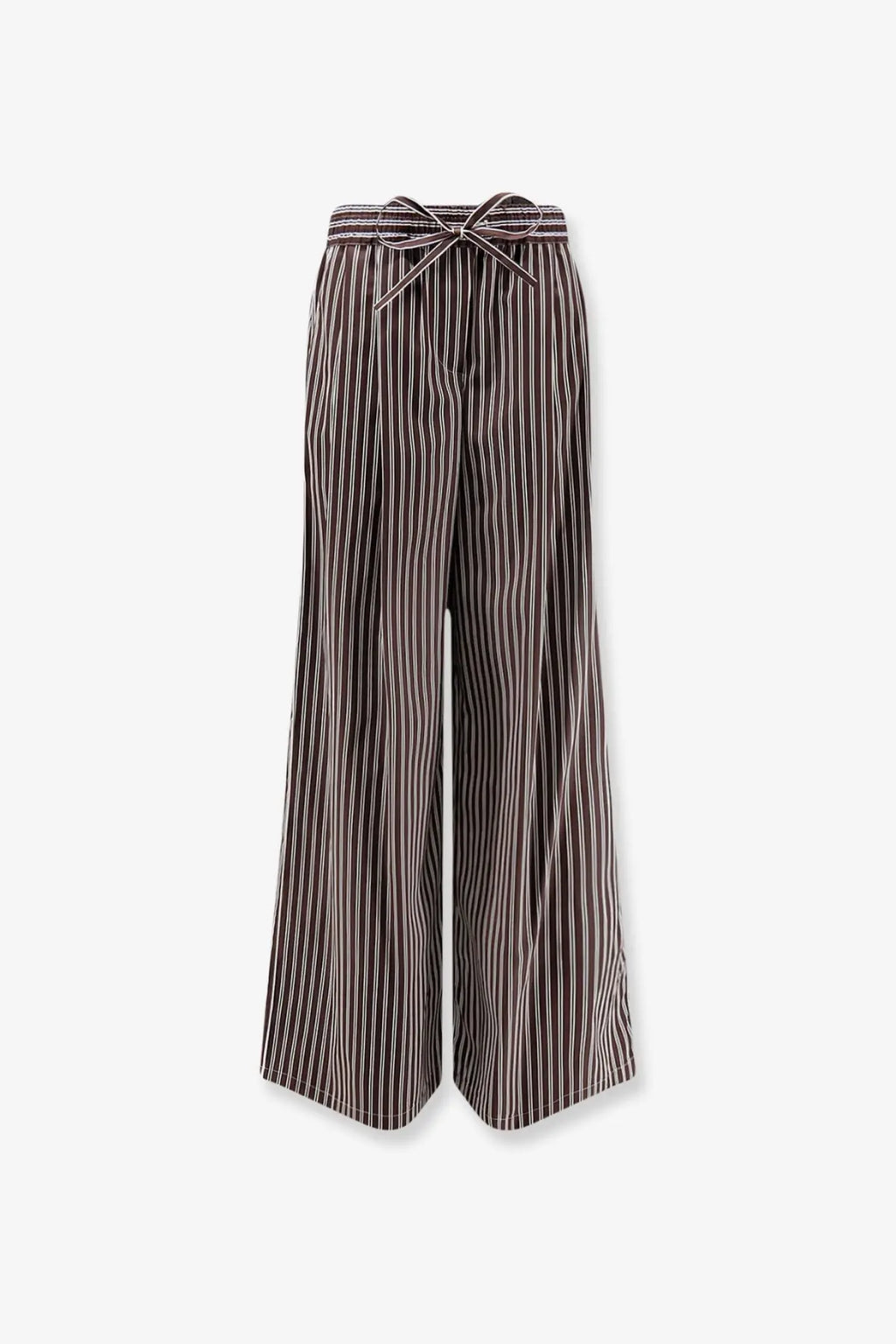 Dolce &amp; gabbana women’s pajamas striped poplin trousers brown and white wide-leg with fabric tie waist