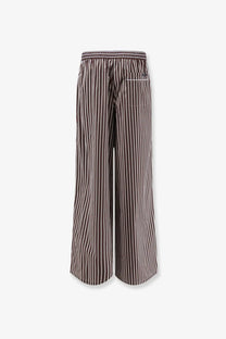 Dolce &amp; Gabbana women’s brown and white striped poplin wide-leg trousers with drawstring waistband pajamas pattern