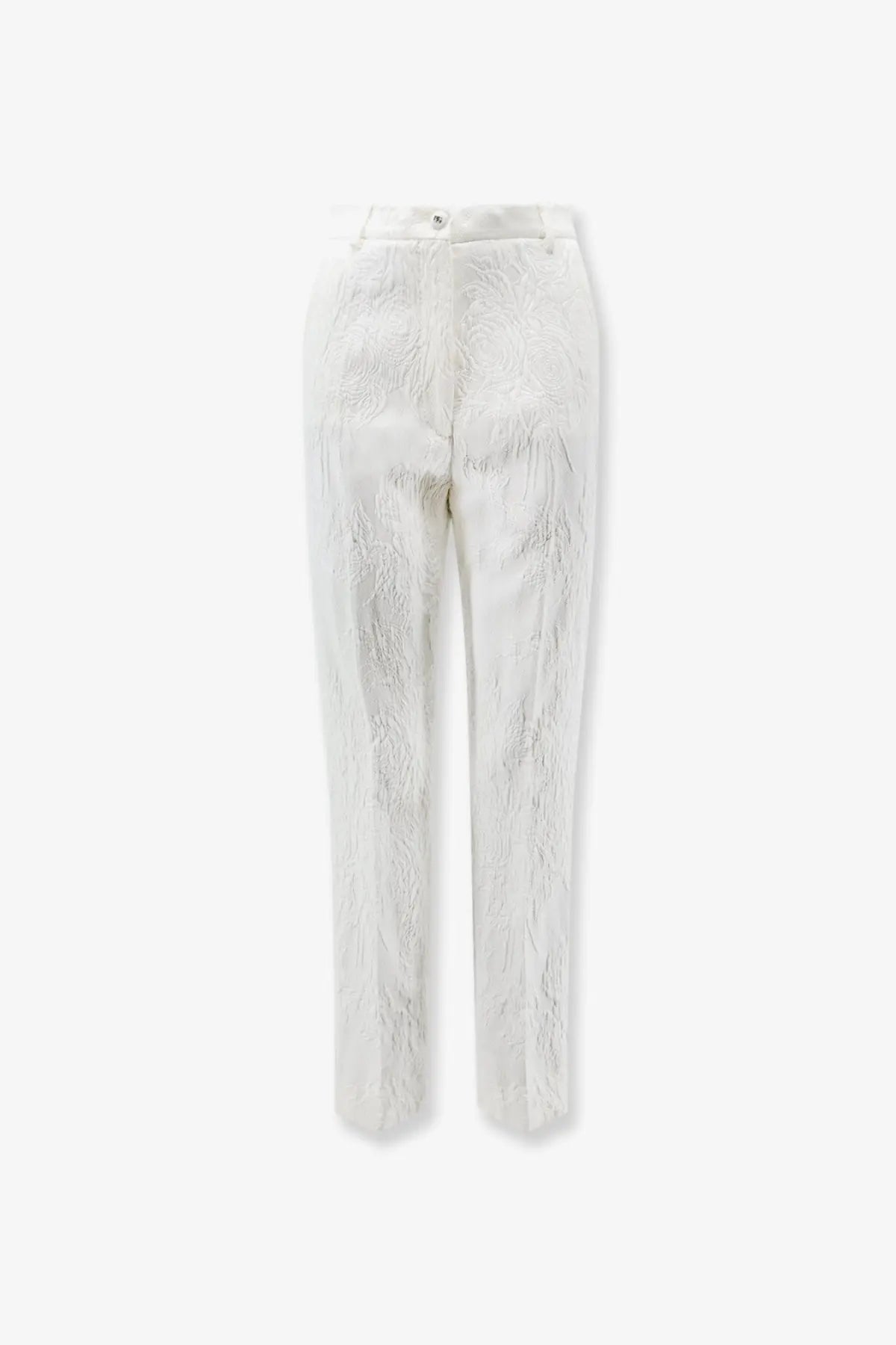 Dolce &amp; gabbana women’s white pantaloni in cotone viscosa with high waist and white lace trim floral pattern