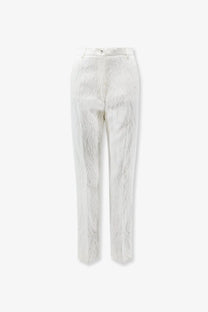 Dolce &amp; gabbana women’s white pantaloni in cotone viscosa with high waist and white lace trim floral pattern