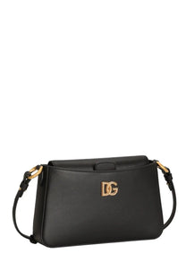 Black leather Dolce &amp; Gabbana women’s phone crossbody bag with gold-tone dg logo clasp and adjustable strap