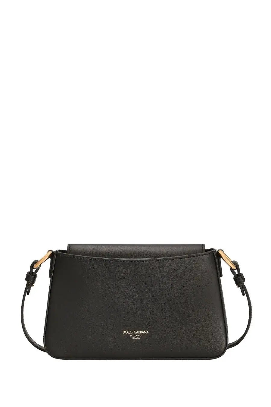Dolce &amp; Gabbana women’s black leather crossbody phone bag with gold-tone hardware and minimalist design