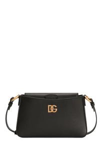 Dolce &amp; Gabbana women’s black leather crossbody phone bag with gold-tone dg logo hardware