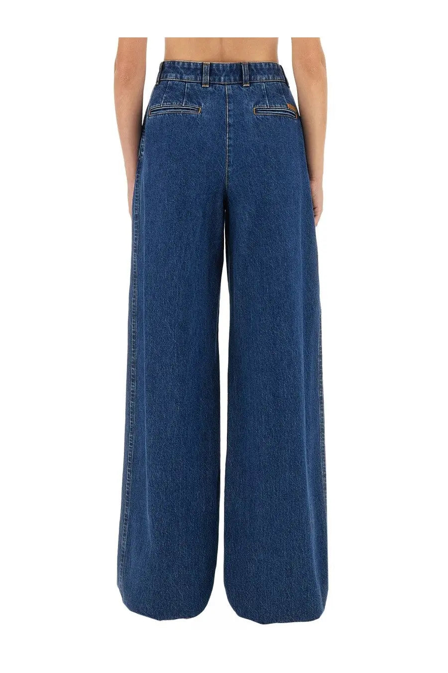 Dolce &amp; Gabbana women’s dark blue denim wide-leg pants with high waist and classic stitching