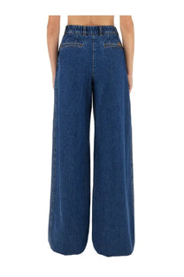 Dolce &amp; Gabbana women’s dark blue denim wide-leg pants with high waist and classic stitching